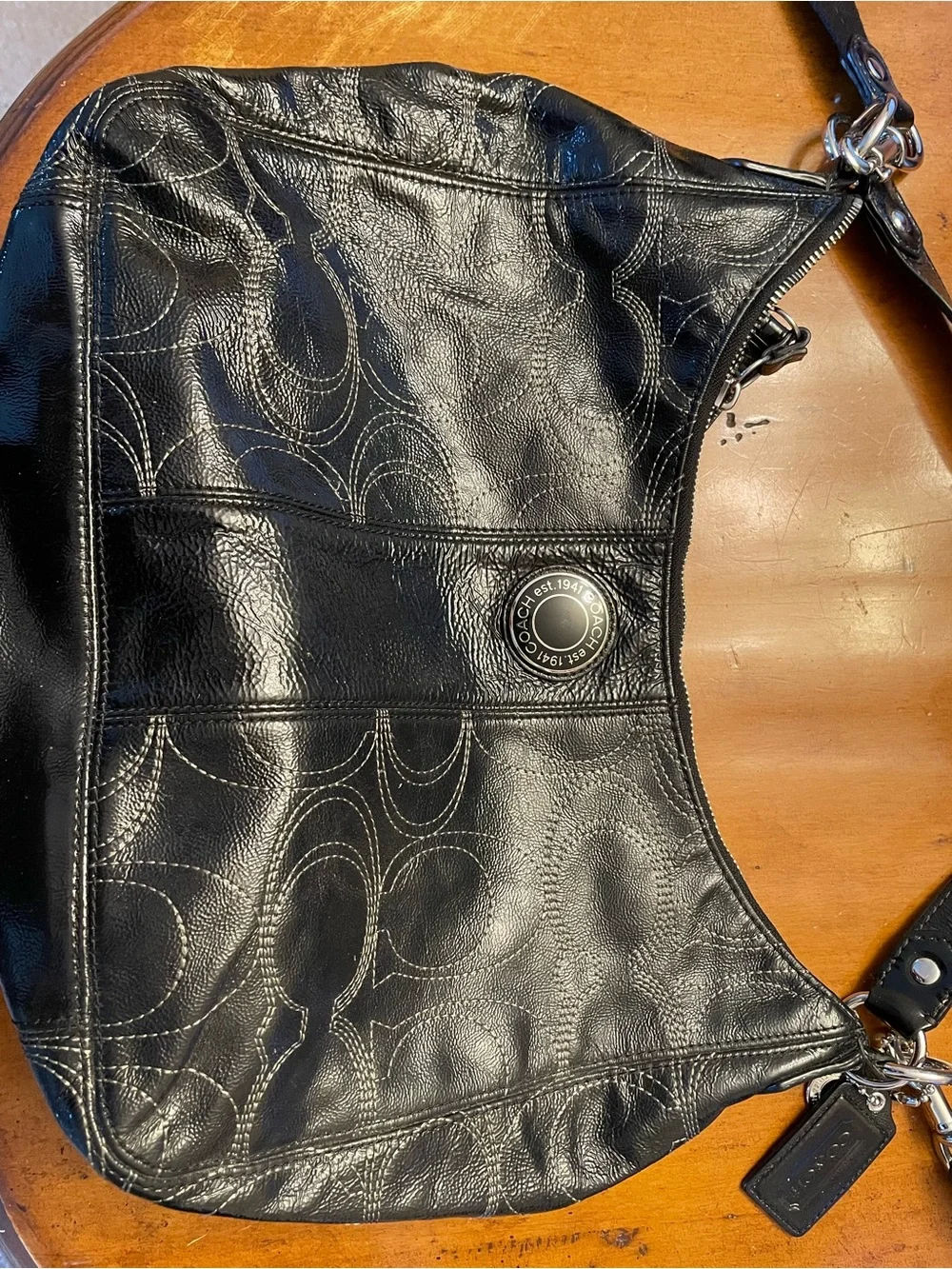 Coach Black Signature Leather Hobo Shoulder Bag